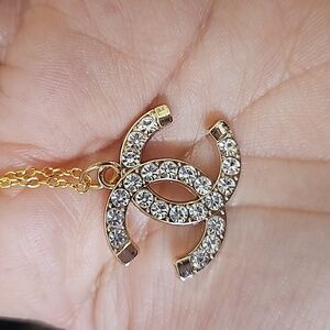 CHANEL Gold CC Charm with Unbranded Gold Tone Necklace